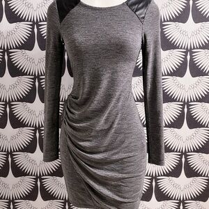 Guess Heather Gray Ruched Bodycon Dress w/ Faux Leather Detail